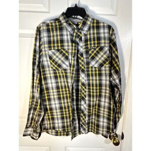 Zoo York Men's Plaid‎ Long Sleeve Button Up Shirt Size Medium Yellow Black Gray